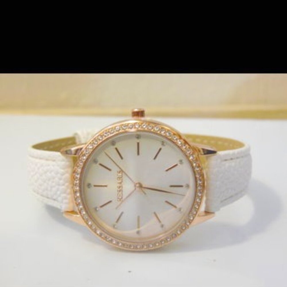 Kessaris White Strap Crystal Accented Watch 8"